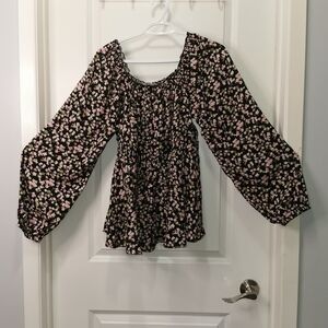 torrid‎ Black Floral Square-Neck Blouse with Pink Flowers